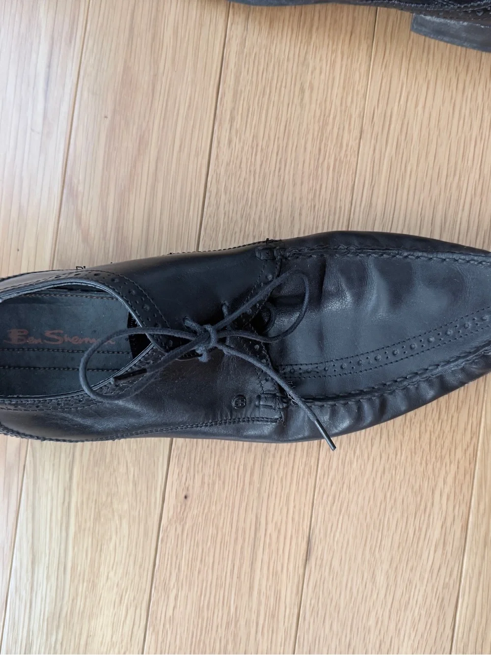 Ben Sherman Mens Black Leather Moc Toe Oxford Derby Shoes Brogue Size EU 42.5 U
